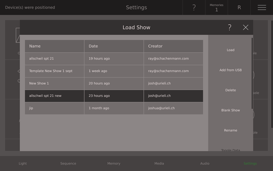 4. Select and load show