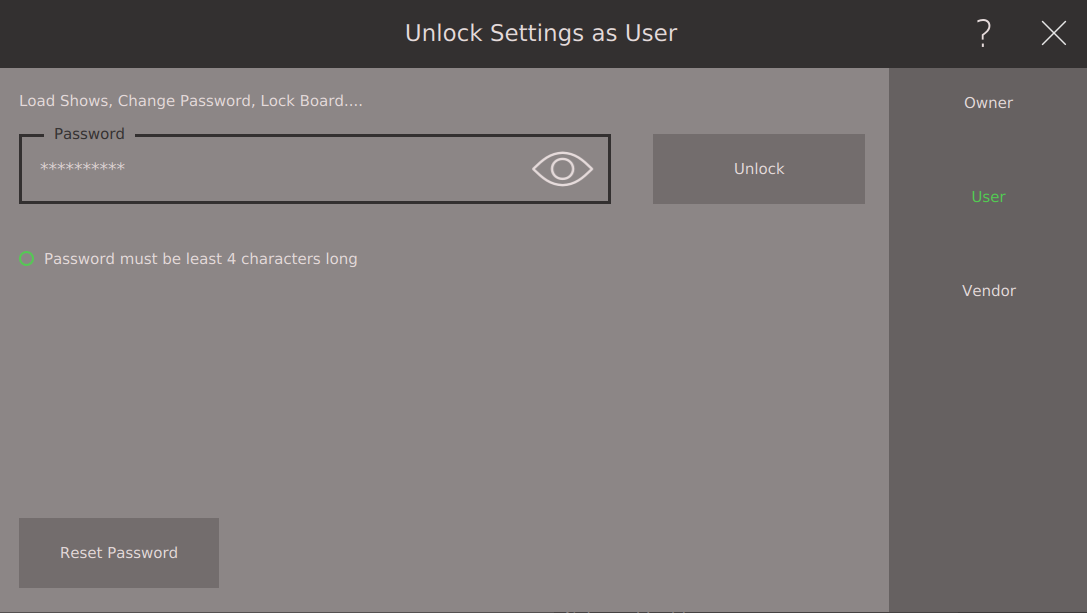 Unlock settings